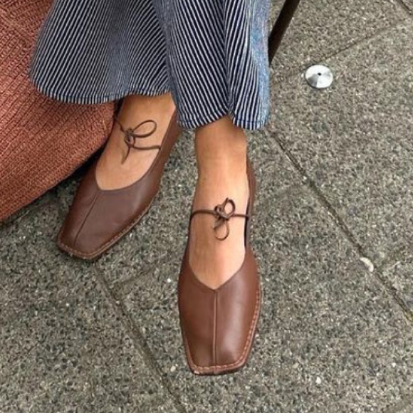 フラットシューズ Alohas Sway Suede Coffee Brown Leather Ballet Flats Sway Suede Coffee Brown Leather Ballet Flats | ALOHAS